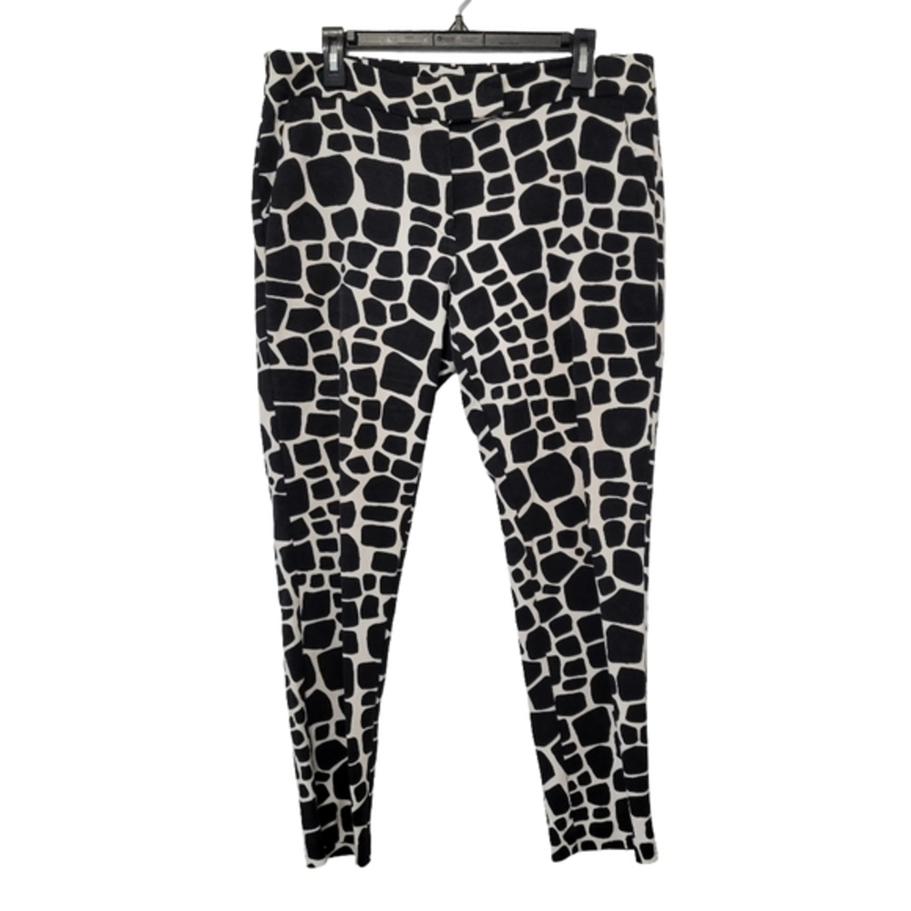 Liz Claiborne Emma Classic Slim Leg Career Pants Sz 12 Tall Black White Giraffe